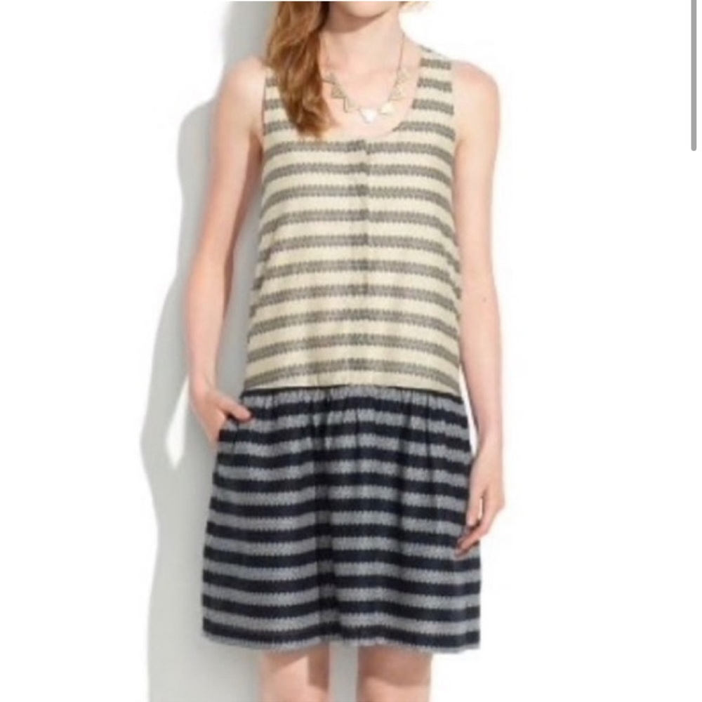 Madewell Drop Waist Trellis Stripe Mini Shirt Dress size S Sleeveless Racerback